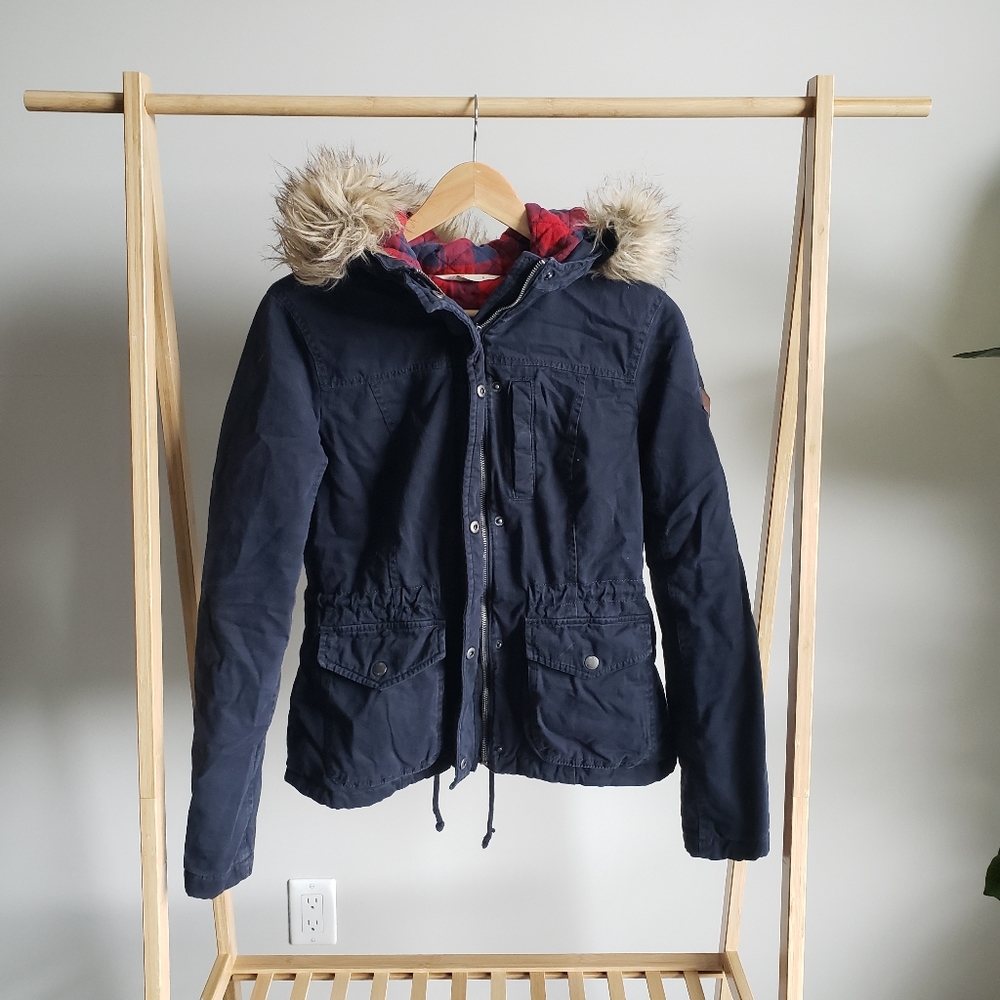 Hollister Navy Coat with Fur